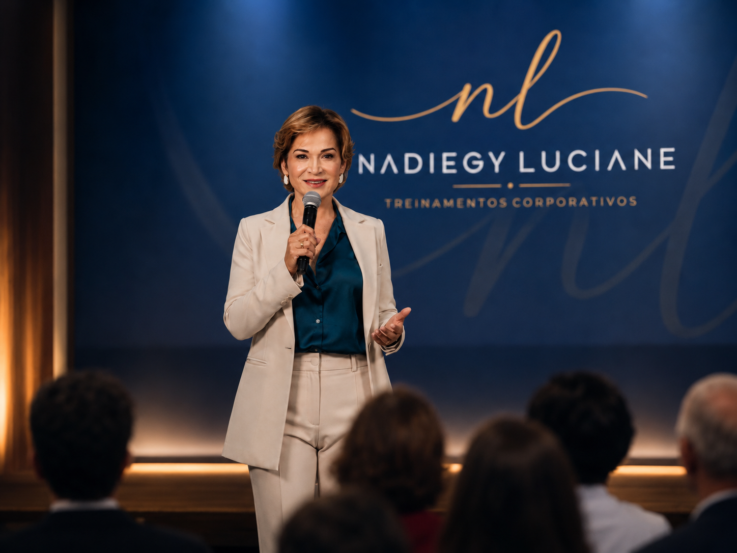 Nadiegy Luciane conduzindo uma palestra corporativa